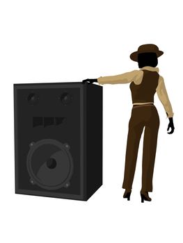 Female jazz musician on a speaker on a white background