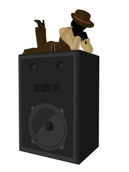 Female jazz musician on a speaker on a white background