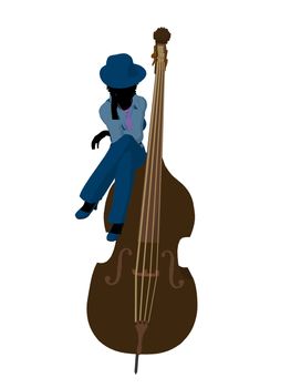 African american jazz player on a bass on a white background