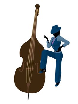 African american jazz player on a bass on a white background