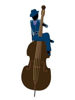 African american jazz player on a bass on a white background