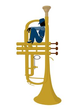 African american jazz musician on a trumpet on a white background