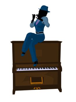 African american jazz musician on a piano on a white background