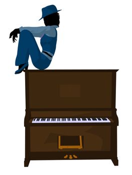 African american jazz musician on a piano on a white background