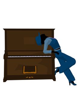 African american jazz musician on a piano on a white background