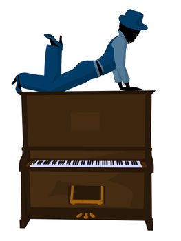 African american jazz musician on a piano on a white background