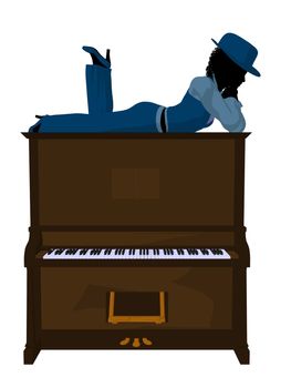 African american jazz musician on a piano on a white background