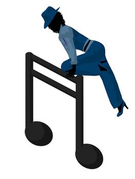 African ameircan jazz musician on a music note on a white background