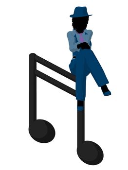 African ameircan jazz musician on a music note on a white background