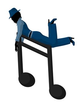 African ameircan jazz musician on a music note on a white background