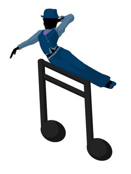 African ameircan jazz musician on a music note on a white background