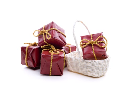 small red christmas presents isolated on white background