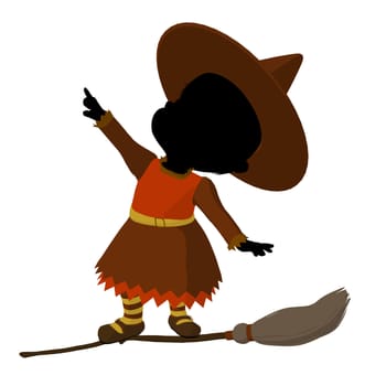 African american little witch illustration silhouette on a white background