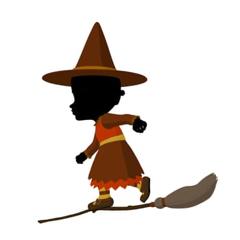 African american little witch illustration silhouette on a white background