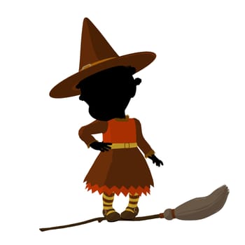 African american little witch illustration silhouette on a white background