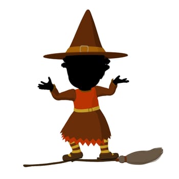 African american little witch illustration silhouette on a white background