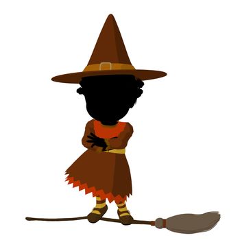 African american little witch illustration silhouette on a white background