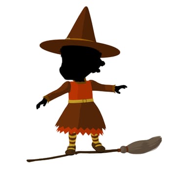 African american little witch illustration silhouette on a white background