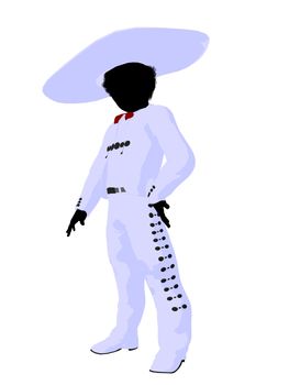 African american  mariachi boy illustration silhouette illustration on a white background