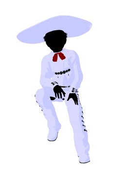African american  mariachi boy illustration silhouette illustration on a white background