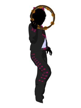 Girl mariachi with a tamborine illustration silhouette illustration on a white background