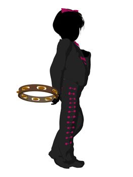 Girl mariachi with a tamborine illustration silhouette illustration on a white background