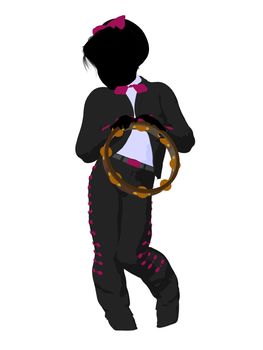 Girl mariachi with a tamborine illustration silhouette illustration on a white background