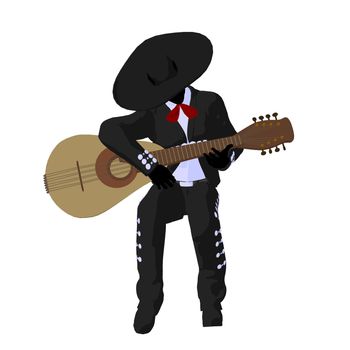 Male mariachi with a guitar illustration silhouette illustration on a white background