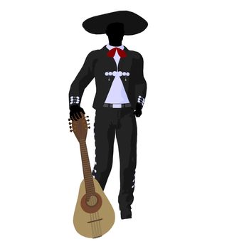 Male mariachi with a guitar illustration silhouette illustration on a white background