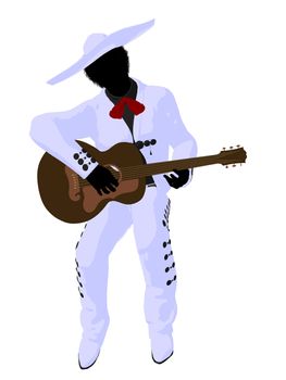 African american mariachi with a guitar illustration silhouette illustration on a white background