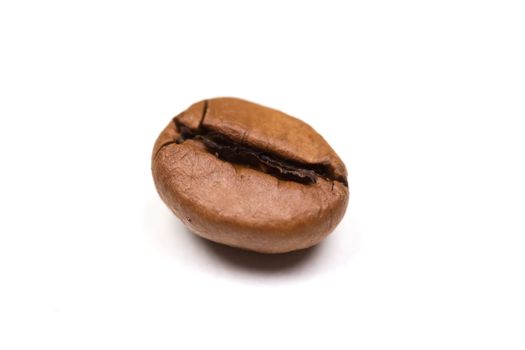 Single Coffee bean isolated on white background. landscape orientation.