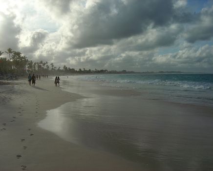 The beach at Punta Cana, Dominican Republic shot at dusk.
