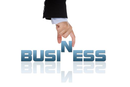 business concept with hand holding the business word isolated on white background