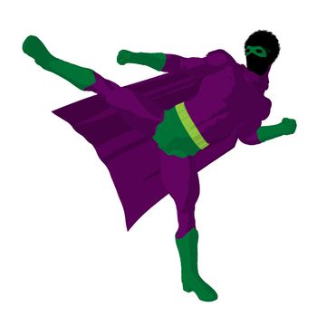 African american super hero silhouette on a white background