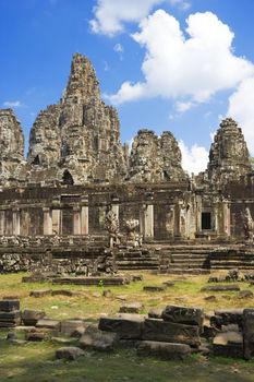 Image of UNESCO's World Heritage Site of Bayon, which is part of the larger temple complex of Angkor Thom, located at Siem Reap, Cambodia. This is one of the temples in Siem Reap where the Hollywood movie Lara Croft Tomb Raider was filmed at.