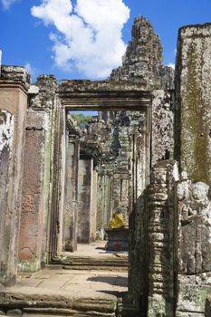 Image of UNESCO's World Heritage Site of Bayon, which is part of the larger temple complex of Angkor Thom, located at Siem Reap, Cambodia. This is one of the temples in Siem Reap where the Hollywood movie Lara Croft Tomb Raider was filmed at.