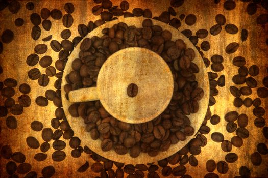 grunge background with coffee elements - landscape orientation