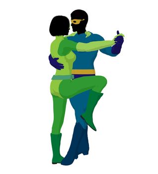 Super hero couple silhouette on a white background