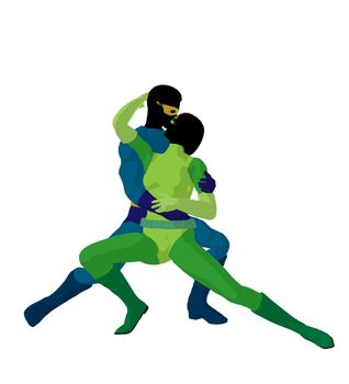 Super hero couple silhouette on a white background