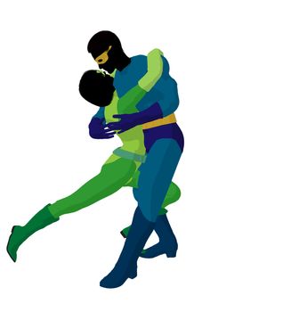 Super hero couple silhouette on a white background