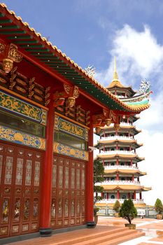 Image of a Chinese temple and pagoda in Malaysia.