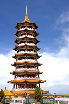 Image of a Chinese temple and pagoda in Malaysia.