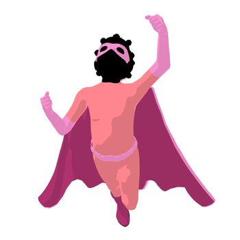 African american super hero girl silhouette on a white background