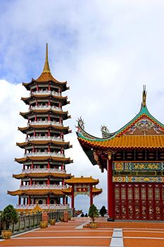 Image of a Chinese temple and pagoda in Malaysia.