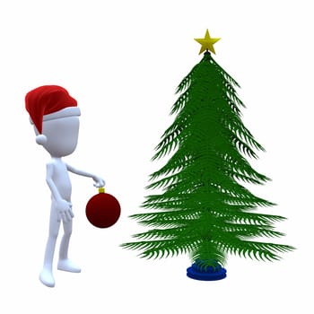 3D Christmas guy with a christmas tree on a white background