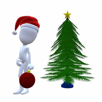 3D Christmas guy with a christmas tree on a white background