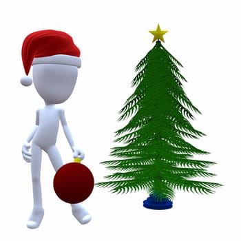 3D Christmas guy with a christmas tree on a white background