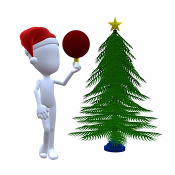 3D Christmas guy with a christmas tree on a white background