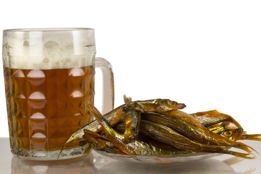 beer and smoked small fishes