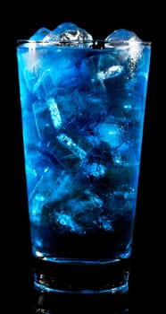 blue coctail drink with ice cubs